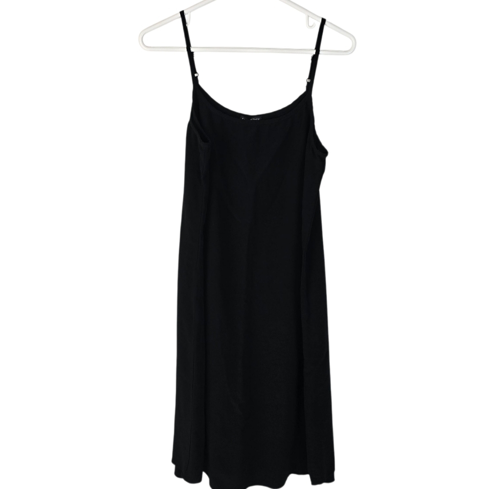 Eileen Fisher Black Crepe Midi Slip Dress Size S Spaghetti Straps Round Neck